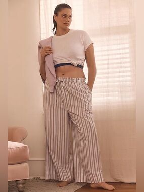 by Anthropologie Women's Printed Wide Leg Boxer Pants Striped Pajamas Size XL